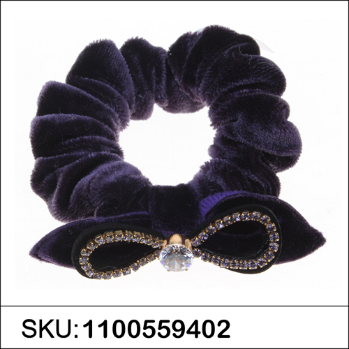 Silk Like Velvet Crystal Bow Ponytail Holder