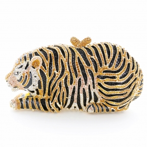 Crystal-Embellished Tiger Evening Clutch (Large)