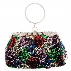 Multicolor Sequence Ring Handle Clutch Bag
