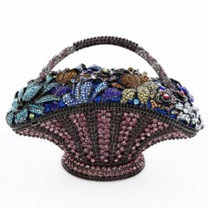 Crystal-Embellished Flower Basket Evening Clutch
