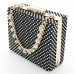 Rhinestone-Embellished Crystal Handle Box Clutch