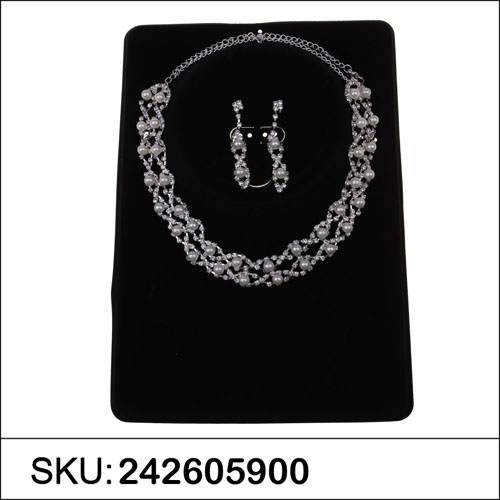 Rhinestone & Faux Pearl Evening Necklace Set 242605900